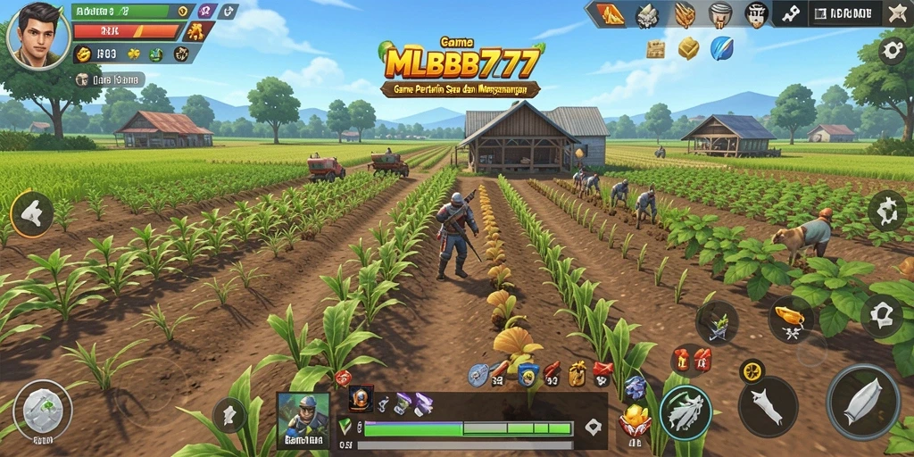 Screenshot gameplay MLBB777 yang menampilkan aktivitas pertanian.
