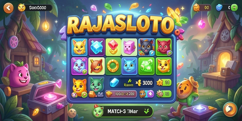 Screenshot utama RAJASLOTO menunjukkan gameplay seru Match-3.