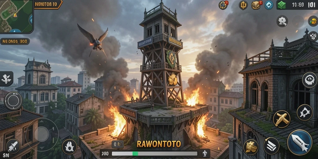 Gameplay seru di RAWONTOTO dengan menara dan musuh yang menantang.