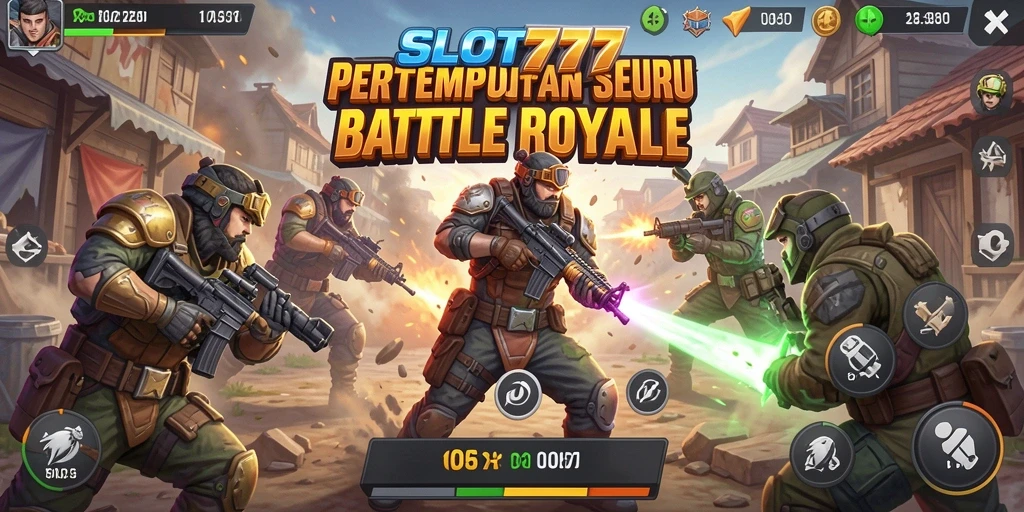 Gameplay SLOT777 yang penuh aksi dalam pertempuran Battle Royale.